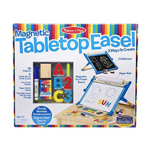 Melissa & Doug Double-Sided Magnetic Tabletop Art Easel - Dry-Erase Board and Chalkboard