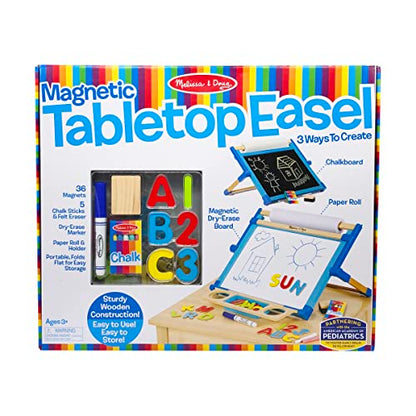 Melissa & Doug Double-Sided Magnetic Tabletop Art Easel - Dry-Erase Board and Chalkboard