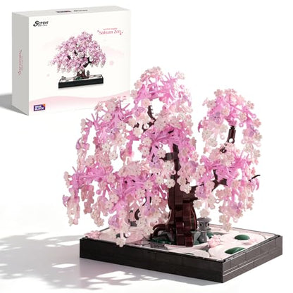 Wise Block Cherry Blossom Bonsai Building Set for Adults, Ages 18+, Pink Sakura Tree Artificial Plant for Home, Office or Bedroom Decor, Botanical