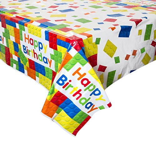 Vibrant Building Blocks Birthday Rectangular Plastic Table Cover - 54" x 84" - Premium Quality & Eye-catching Design - Perfect for Kids' Party Decor