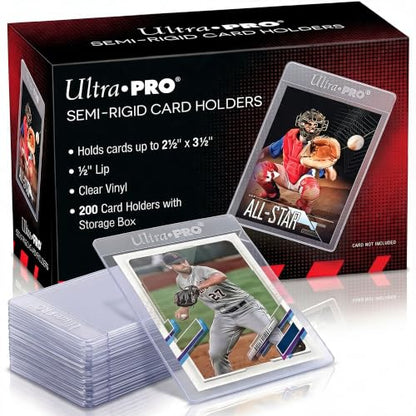 Ultra Pro Semi Rigid Card Holder 1/2" Lip - Clear PVC Sleeves for Trading Cards - Fits 2.5" x 3.5" up to 35pt - Card Grading Sleeves for Storage