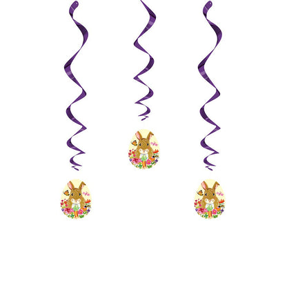 Floral Easter Bunny Hanging Swirl Decorations - 26" (Pack of 3) - Stunning Spring-Themed Swirls - Perfect for Festive Celebrations & Home Decor