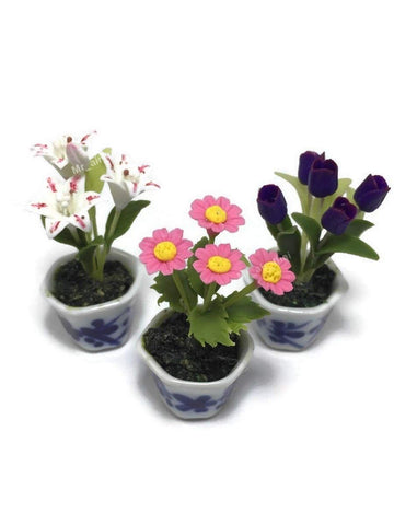 3pc Miniature Flower Clay Dollhouse Fairy Garden Mini Plant Trees Ceramic Paint Furniture Bundles Artificial Flowers Tiny Orchid #116