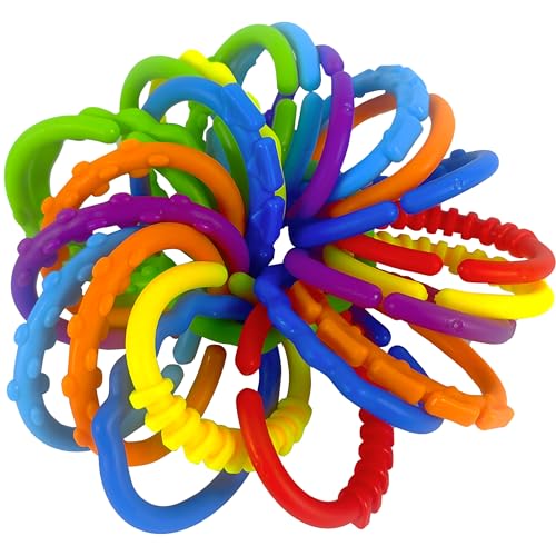 KUTOI Baby Rings Toy Links - 24 Pcs Colorful Teething Rings, Car Seat Toy Plastic Chain Links for Infants, Engaging car seat Toys, Hanging Baby Toys