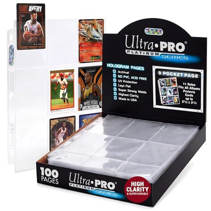 Ultra Pro Trading Card Sleeves - 9 Pocket Card Sleeves for Binder - Platinum Series Pages for Cards & Memorabilia - Archival Safe, UV Protection &