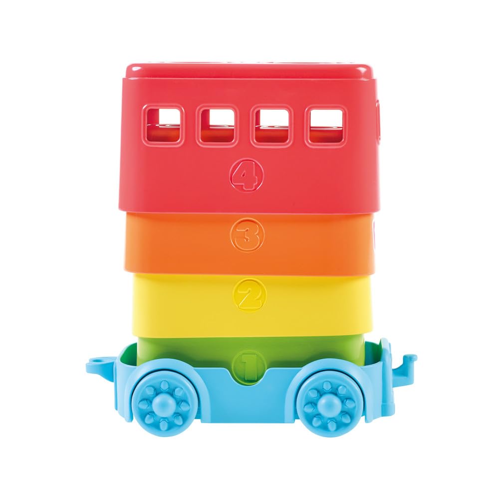 Toomies E73220C Tomy Hide & Squeak Stacker Decker Bus, Push-Along Colours and Sounds, Stacking and Sorting Babies, Educational Toddler Toy for Boys