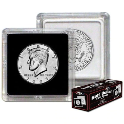 BCW 2x2 Coin Snap - 25 ct Half Dollar Holder | Archival Safe Coin Protector | Crystal Clear Polystyrene Coin Display Case | Ideal for US Kennedy Half