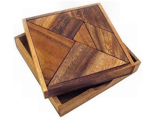 Tangram Wooden Puzzle Geometry Game, with 48 Silhouette Challenge Booklet