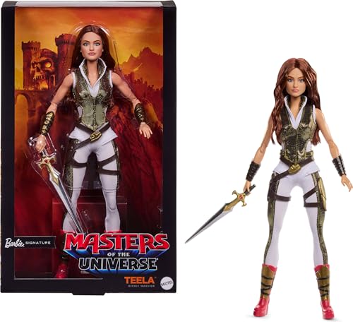Barbie Signature Doll, Teela Collectible in Jumpsuit, Sword, Doll Stand & Displayable Packaging, Motu Movie Theme