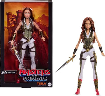 Barbie Signature Doll, Teela Collectible in Jumpsuit, Sword, Doll Stand & Displayable Packaging, Motu Movie Theme
