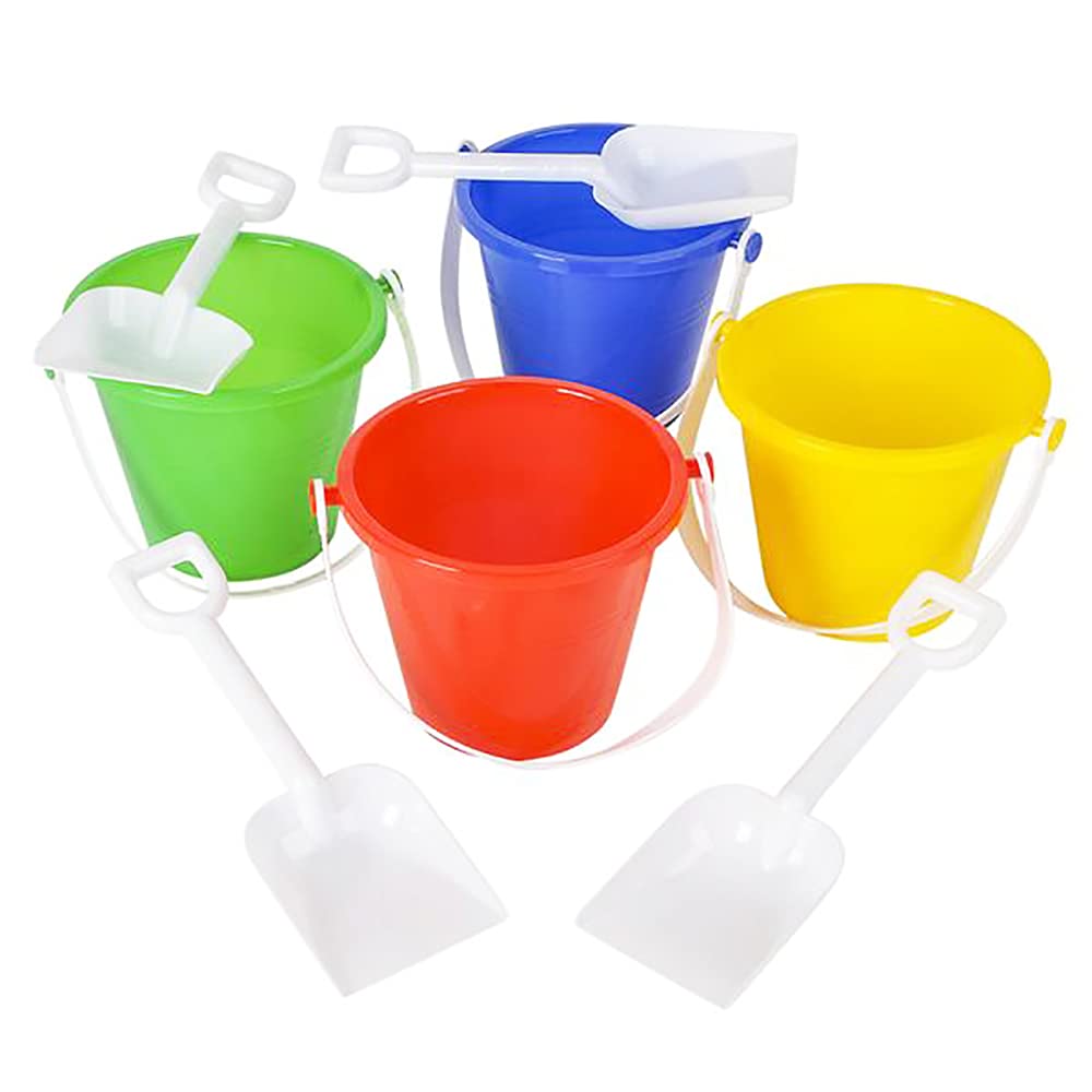 The Dreidel Company Beach Day Playsets 3-Pack 5.5" Sand Bucket Play Set Box Includes, 1 Pail, 1 Shovel Toy for Boys and Girls Birthday Party Favor