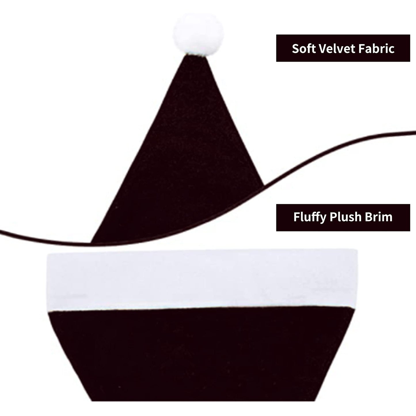 Eoocan Santa Hat, Santa Hat for Kids, Unisex Velvet Comfort Black Christmas Hats Extra Thicken Classic Plush for Christmas New Year Festive Holiday
