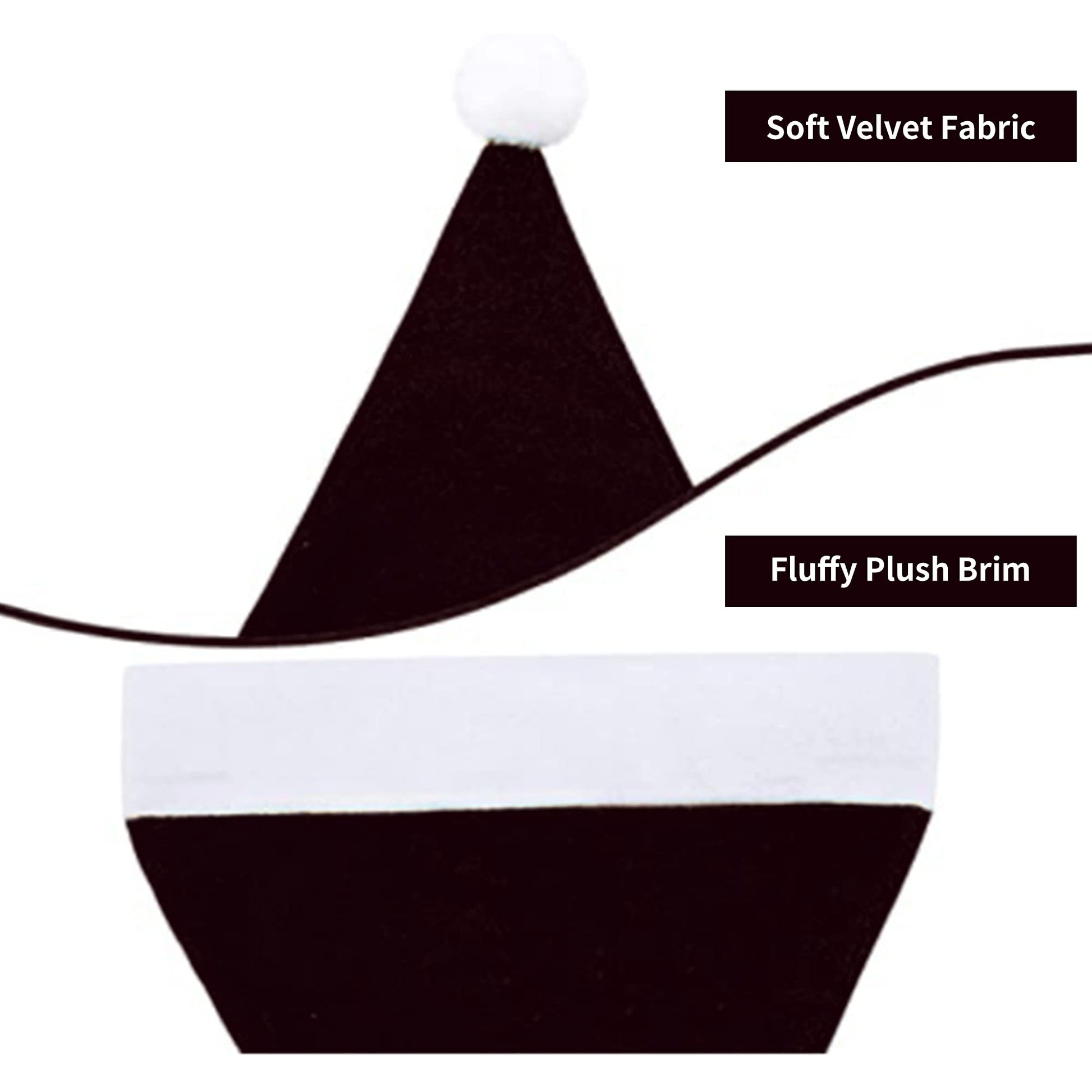 Eoocan Santa Hat, Santa Hat for Kids, Unisex Velvet Comfort Black Christmas Hats Extra Thicken Classic Plush for Christmas New Year Festive Holiday