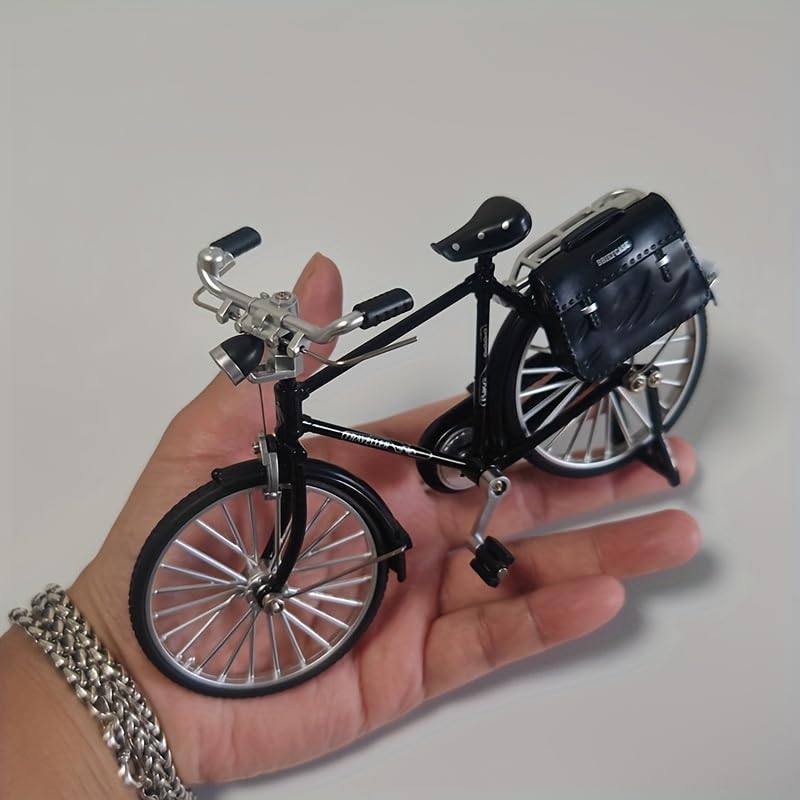 Veloshine Mini Vintage-Style Alloy Bicycle Model, Classic Black Figurine, Desktop Ornament, Manual Assembly, for Friends, Family