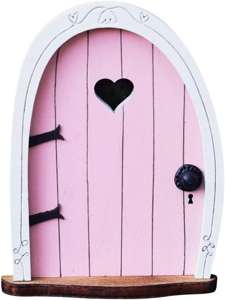 Pink Streak Mini Fairy Garden Door for Tree, 3D Miniature Fairy Door for Fairytale Tiny House Doors, Bonsai Terrarium Micro Landscape Decoration