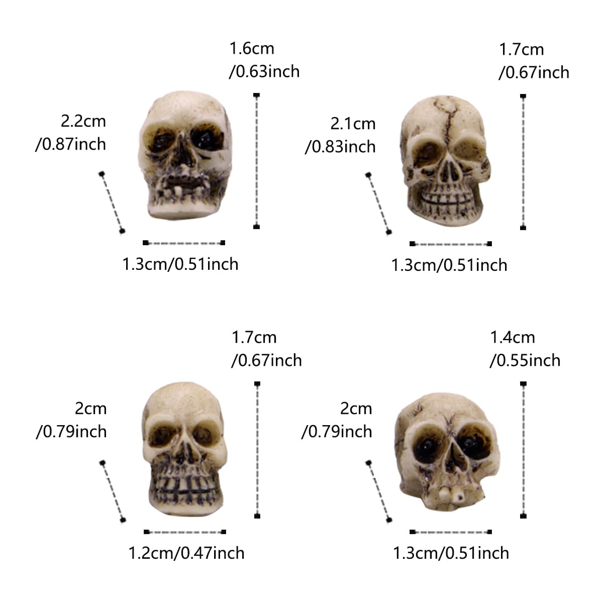 SUFUNNY Mini Skulls Figurine Skeleton Head Miniatures for Halloween Decor, Skull Decor, Dollhouse Accessories for Halloween Decorations,40pcs