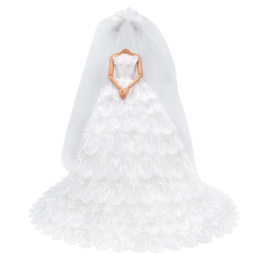 E-TING White Gorgeous Long Wedding Dress Princess Gown Clothes with Veil for 11.5 inch Dolls?Doll Not Included?
