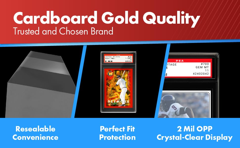 Cardboard Gold PSA Graded Card Sleeves - 50 Count with PSA Logo, Resealable Slabs Sleeve - Precise Fit Slab Protector for Grading Baseball Football