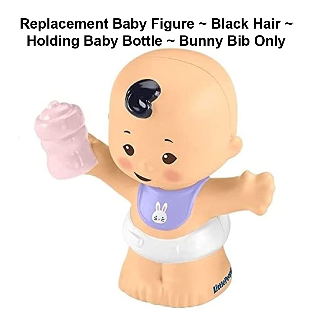 Replacement Part for Fisher-Price Little People Bundle 'n Play Playset - GKY43 ~ Replacement Baby Figure ~ Black Hair ~ Holding Baby Bottle ~ Bunny