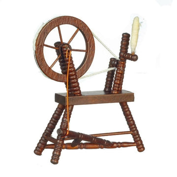 Dollhouse Walnut Wood Spinning Wheel Miniature Sewing Room Furniture