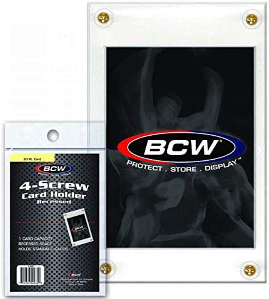 BCW 4-Screw Recessed Card Holder for Standard 35 pt. Cards | Screwdown Trading Card Case | Clear Hard Plastic Card Holder for Single Cards - 15ct