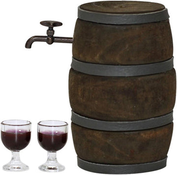 1 Set 1:12 Miniature Red Wine Barrel Cute Wooden Dollhouse Decor Accessories for B