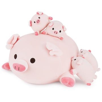 Achwishap 5PCS Pig Family,Pig Stuffed Animal Mommy with 4 Pig Babies Plush,Cute Pig Plush Pillow Cushion Doll,Kawaii Pig Plush Toy Hugging Pillow