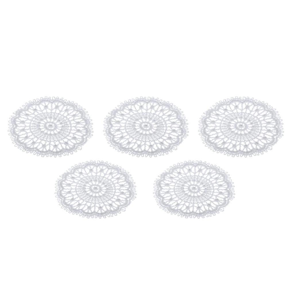 LoveinDIY 1:12 Scale Dollhouse Miniature Lace Tablecloth, 5 Pc White Openwork Doily Set for Dollhouse Round Tables
