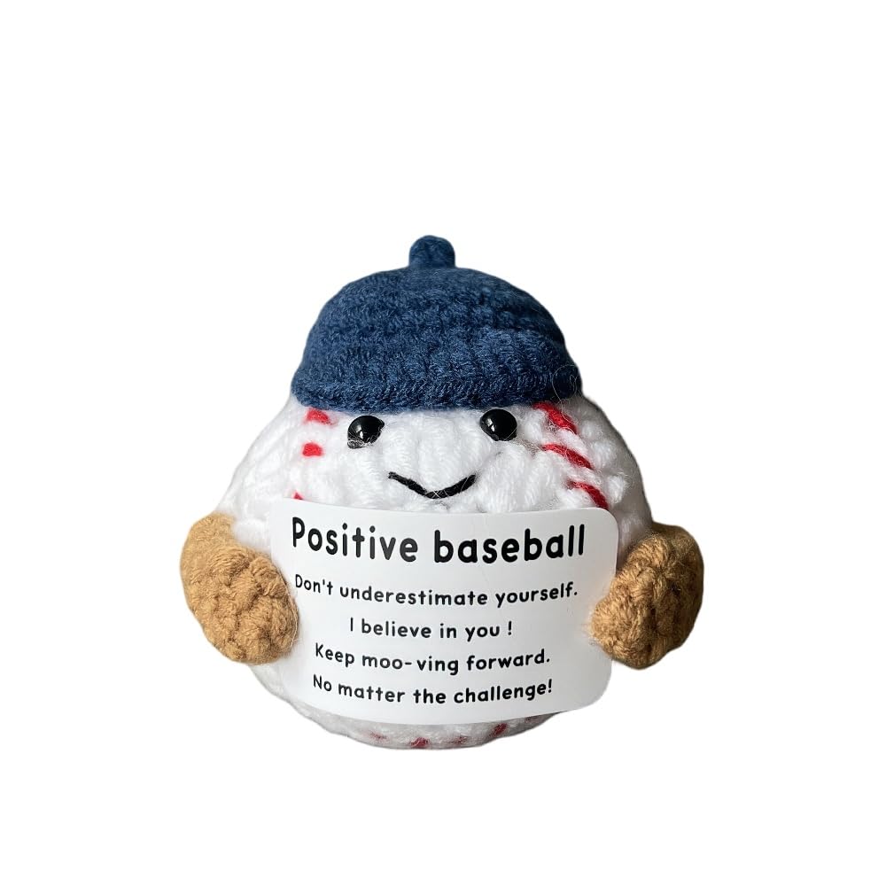 MaiTianna Emotional Support Crochet Baseball, Mini Funny Crochet Toy, Creative Cute Life Doll with Encouragement Card Emotional Support Gift