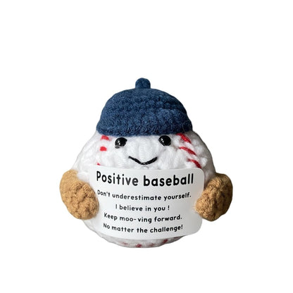 MaiTianna Emotional Support Crochet Baseball, Mini Funny Crochet Toy, Creative Cute Life Doll with Encouragement Card Emotional Support Gift