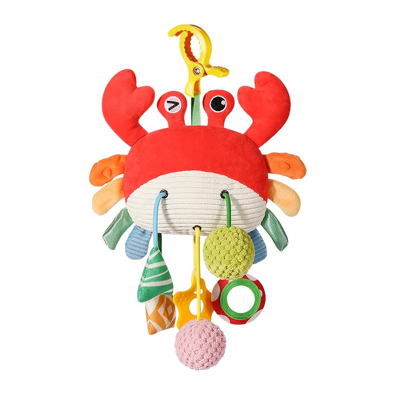 Car Seat Toys for Babies 0-12 Months - Hanging Baby Activity Toy for Car Seat, Stroller, Crib & Gym - Infant Plush Rattle with Mirror, Crinkle