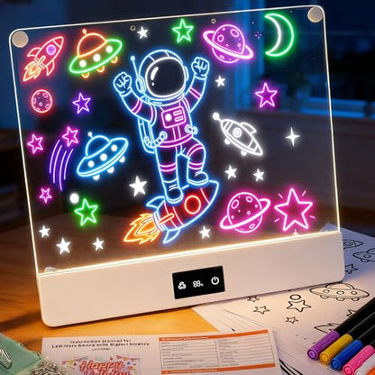 LED Drawing Board for Kid - Rechargeable 14" Doodle Glow Neon Art Note Boards, Holiday Birthday Gifts Toy for Kids Girls Boys Teens, Light Up Acrylic