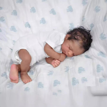 Realistic Reborn Baby Dolls Black Girl 20inch Lifelike Handmade African American Weighted Real Silicone Tan Skin Sleeping Baby Dolls Closed Eyes Best