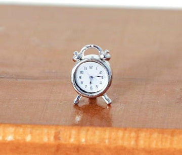 Miniature Alarm Clock 1/12 Scale, Tiny Silver Decor for Dollhouse, Diorama Props, Model Displays and Miniature Room Accessories (0.4x0.6 Inch)