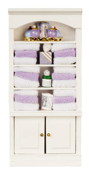 Melody Jane Dollhouse Shelf Unit with Lilac Accessories Bathroom Furniture
