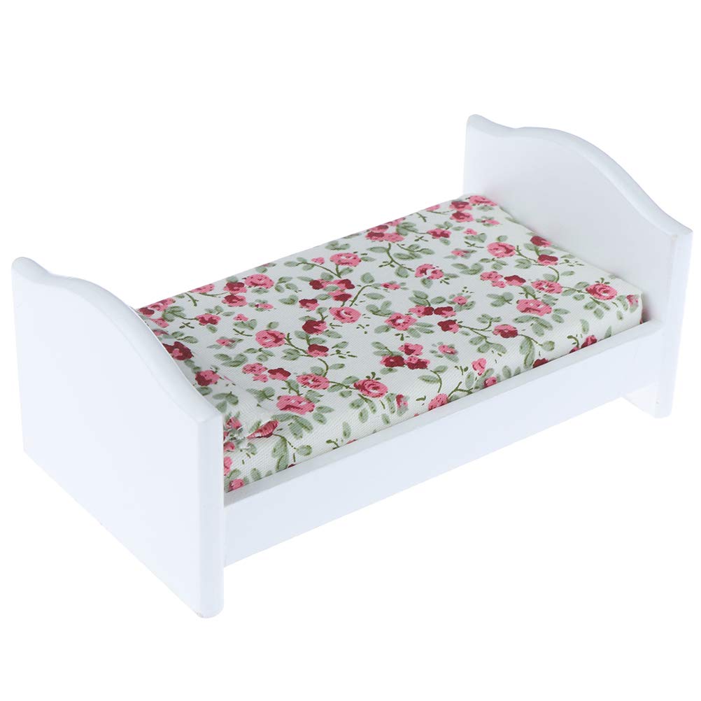 LotCow 1:12 Dollhouse Bed Dolls Miniature Bed Wooden Furniture for Doll House Dollhouse Bed with Pillow Bedroom Furniture Toy, 1 Pc