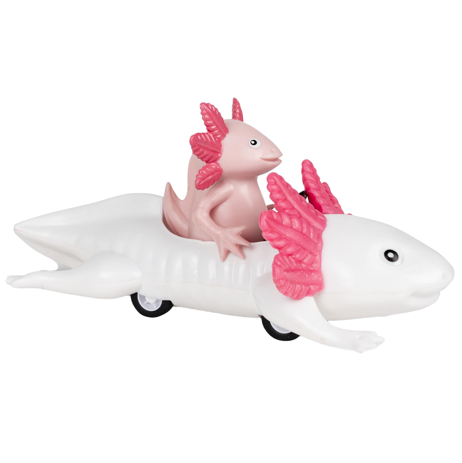 Accoutrements Archie McPhee Hilarious and Funny Cute Little Pink Axolotl in Joyride Pull Back Car - 5-3/4"", Small