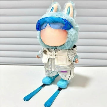 Clothes for Labubu Winter 4-Piece Ski Set - Ski Goggles,Jacket & Snow Pants and Twin Skis,Perfect for 17cm Dolls(No Doll) (Blue)
