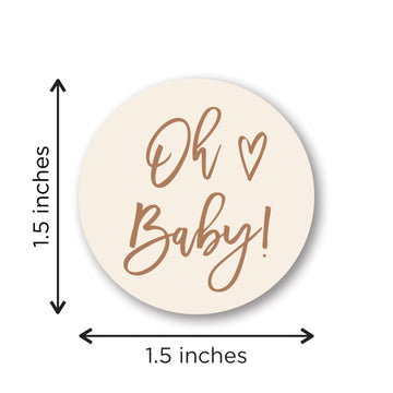 1.5-Inch Round Oh Baby Stickers - Set of 60 (Latte)