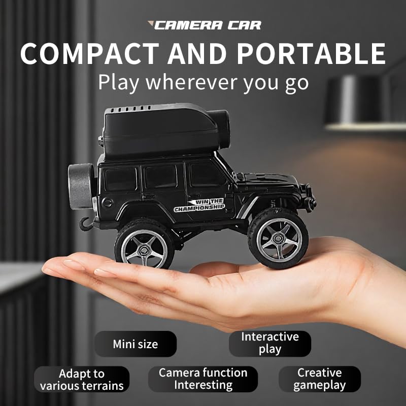 rcxperts KF32 1:64 Die-Cast RC Crawler with Camera, Full-Scale 4WD Mini Desktop Off-Road Remote Control Car, High-Performance Racing Model(Black)