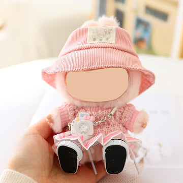 HLIAZJM Clothes for Labubu Doll, 5 Pieces Set, Pink, Crochet, Fashion, Includes Hat, Sweater, Skirt, Camera Model, 2 Shoes, 15cm & 17cm Dolls