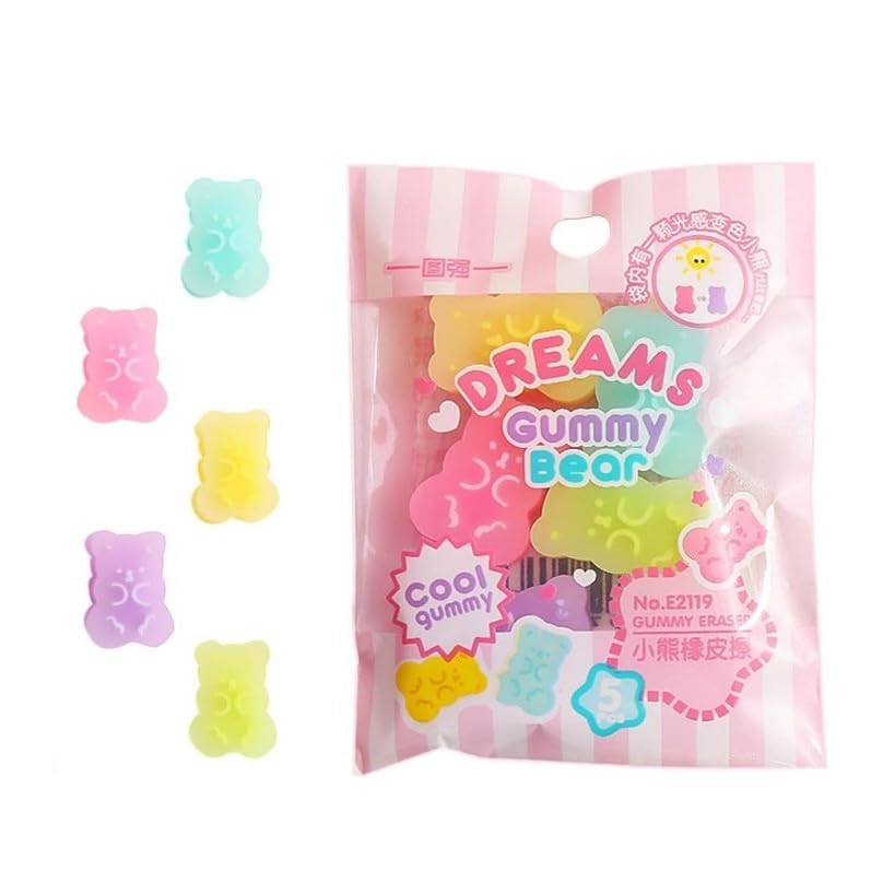 5Pcs Colorful Cute Erasers for Kids, Erasers Animals, Interactive Eraser Pets, Cartoon Bear Pencil Erasers, Stationery Supplies or Students, Drawing