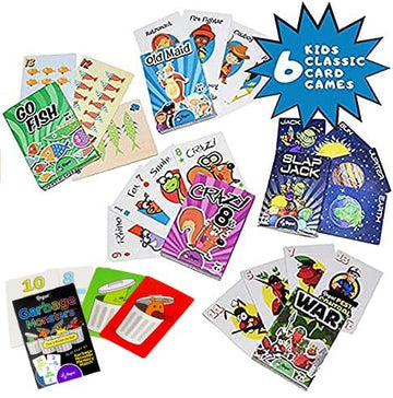Regal Games Card Games for Kids - Go Fish, Crazy 8's, Old Maid, Slap Jack, Garbage Monster, War - Simple & Fun Classic Family Table Games - Games May