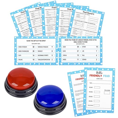 Christian Bible Friendly Feud Game with 2 Answer Buzzers, Family Feud Games Card Game Night Church Group Fun Trivia Quiz for Party Office Class Team