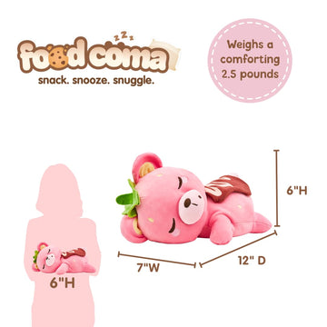 PlushGoals Food Coma Strawberry Bear Weighted Plush Teddy - 2.5 lb, 12"