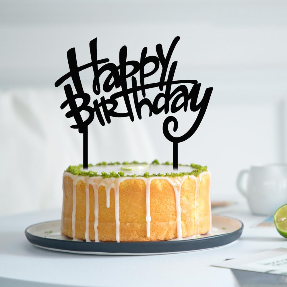 Keoysek Happy Birthday Cake Topper, Black Acrylic Versatile Cake Topper