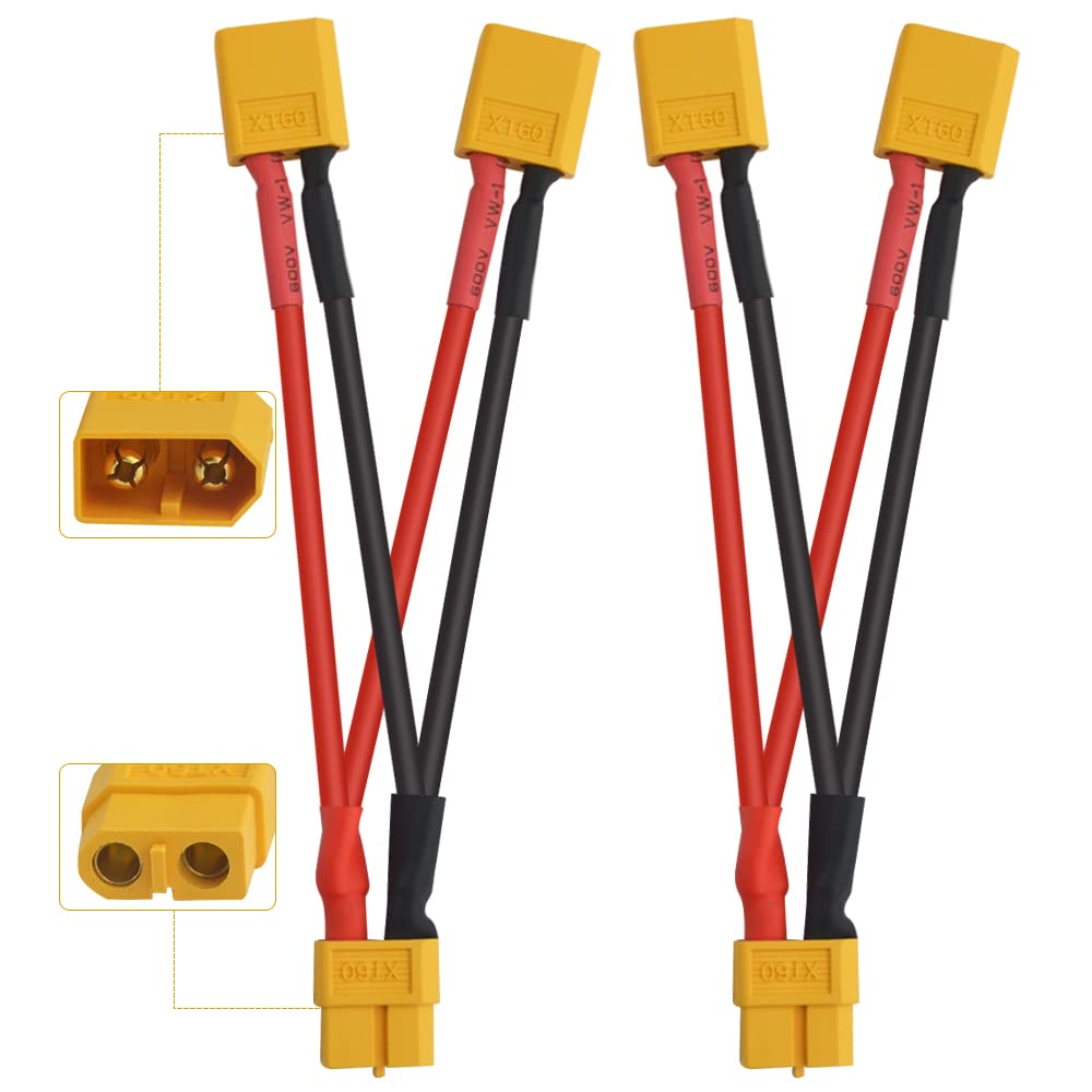 WMYCONGCONG 2 PCS XT60 Parallel Battery Connector Cable Dual Extension Y Splitter 1 Female to 2 Male for DJI Phantom RC Plane