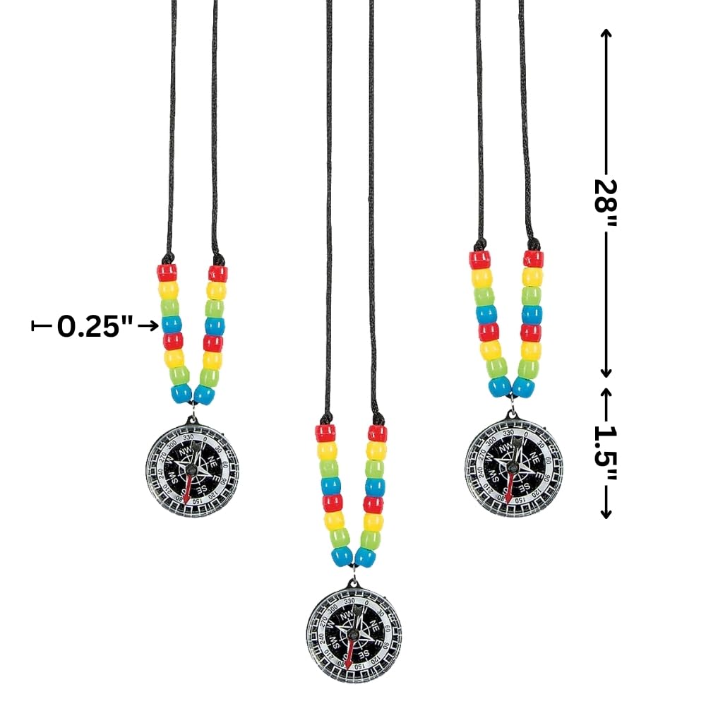 Fun Express Compass Beaded Necklace Craft Kit Makes 12 - Sunday School Crafts for Kids Ages 4-8 | Christian Crafts VBS Vacation Bible School Supplies