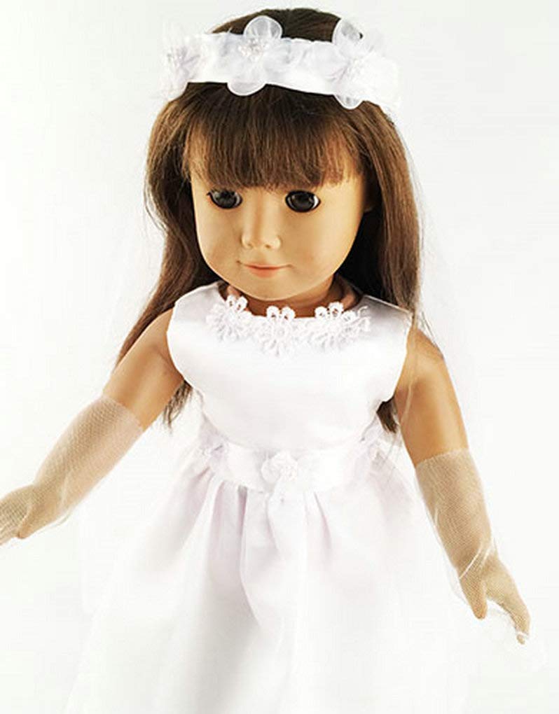 TianBo 1 Set Quality Handmade 18 Inch Doll White Bride Wedding Dress with Headband for 18 Inch Dolls Party Gown Dress Clothes Outfits and Hair