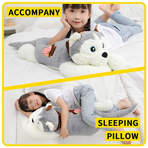 32 inch Dog Stuffed Animals, Big Husky Dog Plush Toys, Kawaii Soft Puppy Plushies Large Pillow, Gift for Kids, Boys and Girls, Birthday